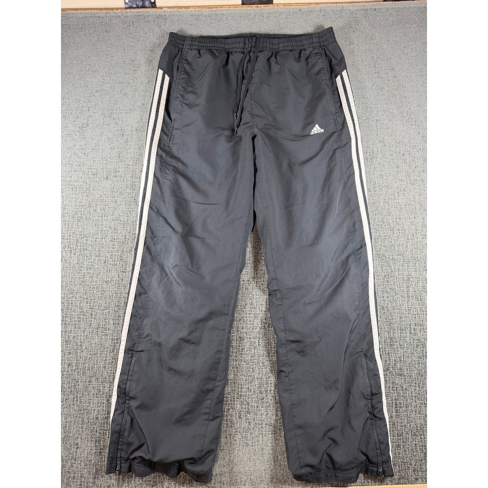 Adidas Clima365 Mens Large Black Wind Pants Mesh Lined Track Pants 3-Stripe